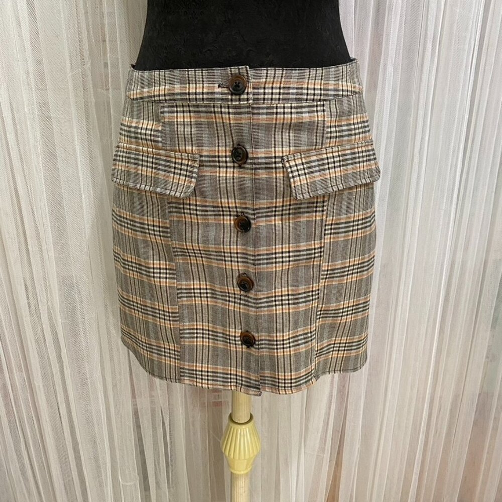 Urban Outfitters Plaid Academia Button Up Mini skirt w/ Pockets Size Medium